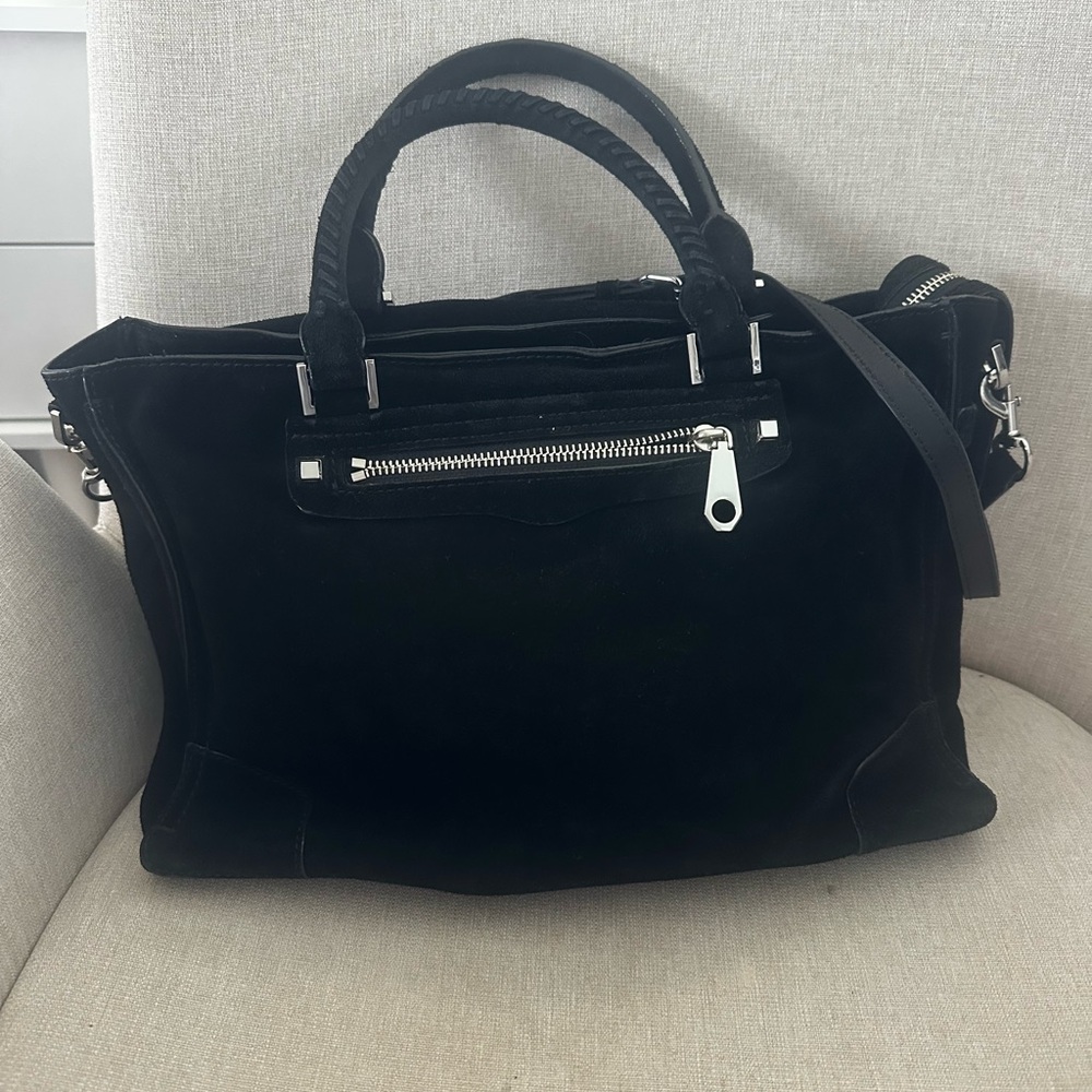 Black Suede Women’s Top-Handle Tote with Silver Hardware